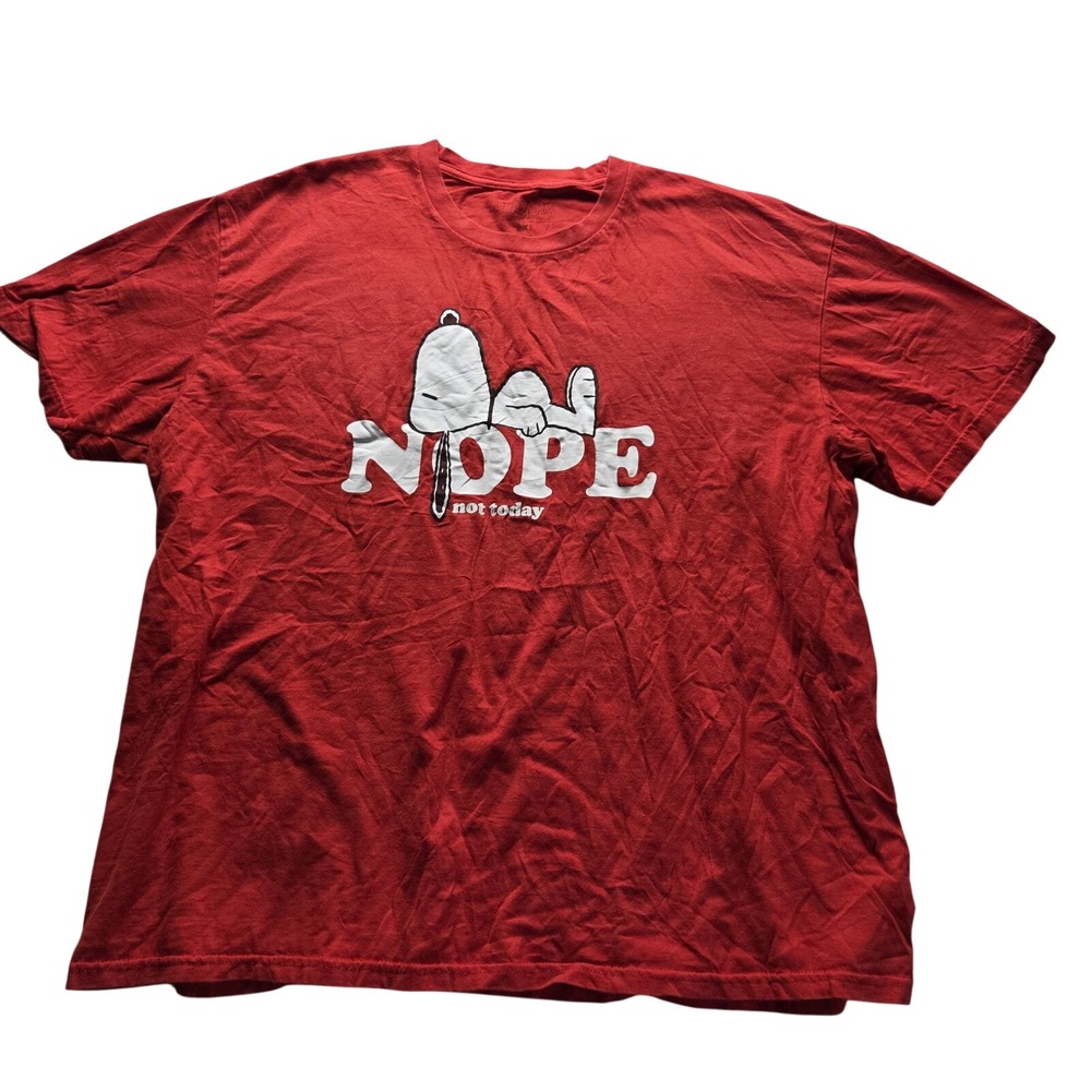 Peanuts Shirt Mens 2XL Red Snoopy Nope Not Today Graphic Tee Tagless Jersey